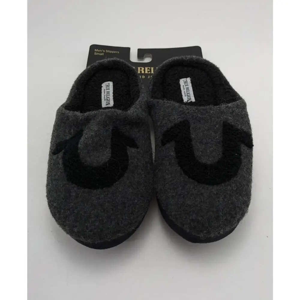NWT Mens True Religion Brand Jeans Black Grey Comfort Slippers‎ Size Small S